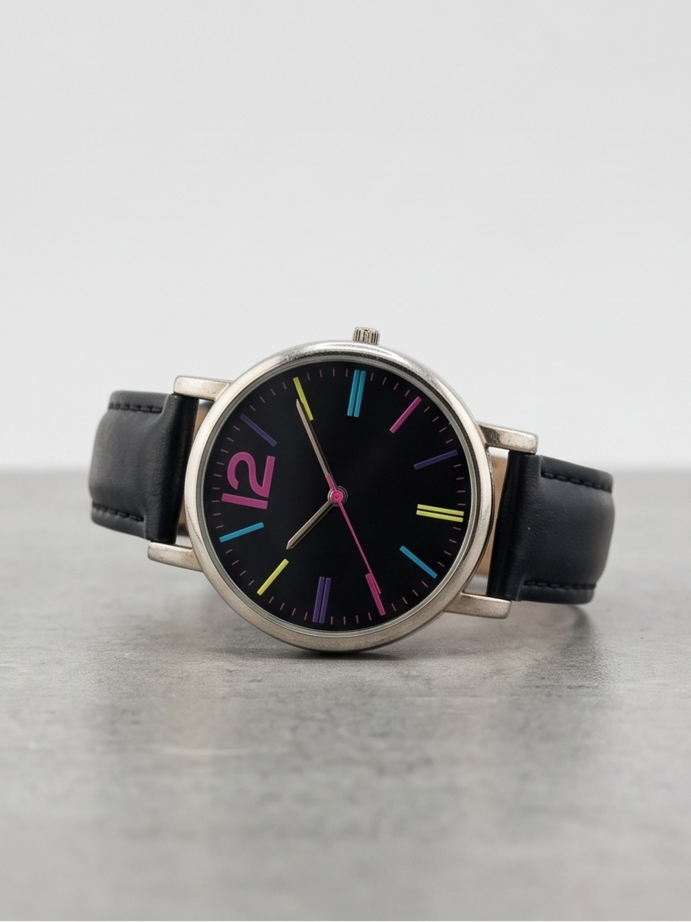 Time and Tru Women's Black Dial Watch Neon Numbers Black Band New Battery